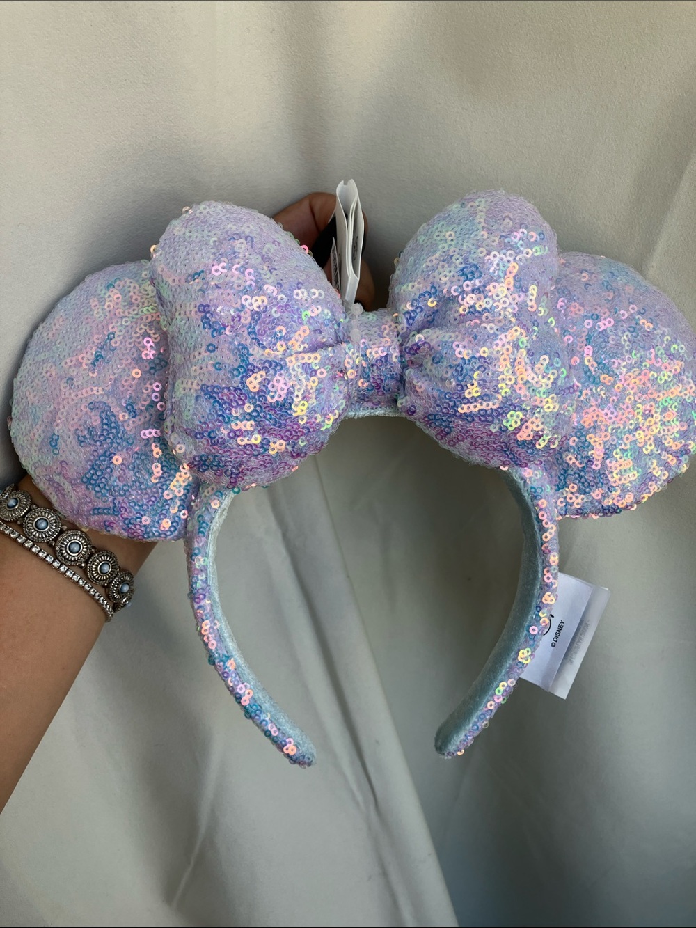 Disney Iridescent Sequin Minnie Bow Headband - Pastel Lavender & Blue